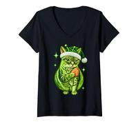 Femme Mème Y2K Green Alien Cat Space Funny Grumpy Kitty Nugget T-Shirt avec Col en V