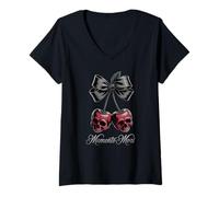 Femme Memento Mori Crâne Cerise Gothique Dark Academia T-Shirt avec Col en V