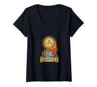 Femme Memento Mori Eucharistie catholique Traditionnelle Latine crâne T-Shirt avec Col en V