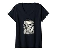 Femme Memento Mori Eucharistie catholique Traditionnelle Latine crâne T-Shirt avec Col en V