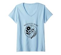 Femme Memento Mori Fleur Symbolique Motif Stoïque Latin T-Shirt avec Col en V