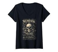 Femme Memento Mori Squelette Floral Gothique Christian Verse T-Shirt avec Col en V