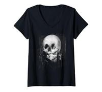 Femme Memento Mori Stoïcisme Crâne Illusion Tout n'est Que vanité T-Shirt avec Col en V