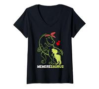 Femme Memeresaurus Memere Tyrannosaure Dinosaure Bébé Fête des Mères T-Shirt avec Col en V
