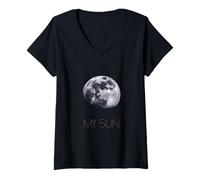 Femme Mèmes matinaux drôles de la lune, c'est mon soleil, je déteste le matin T-Shirt avec Col en V