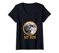 Femme Mèmes matinaux drôles de la lune, c'est mon soleil, je déteste le matin T-Shirt avec Col en V