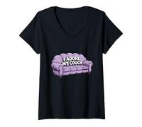 Femme Mèmes Paresseux drôles J'adore Mon canapé Citations drôles et paresseuses T-Shirt avec Col en V