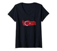 Femme Mémoires de Cartes et de Drapeaux turcs - Désespéré Turkiye T-Shirt avec Col en V