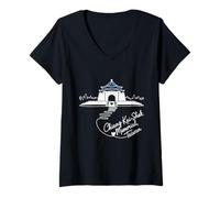 Femme Mémorial de Chiang Kai-Shek, art du cœur signature de Taiwan T-Shirt avec Col en V