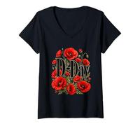Femme Mémorial des Coquelicots Rouges du Jour J Normandie T-Shirt avec Col en V