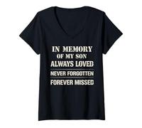 Femme Memory of My Son Always Loved Never Forgotten Son Memorial T-Shirt avec Col en V