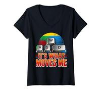 Femme Men Boys Kids Funny PC Gamer Vintage WASD It's What Moves Me T-Shirt avec Col en V