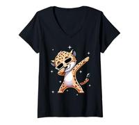 Femme Men Women Kids Cool Cheetah Dabbing Animals Wildlife Parties T-Shirt avec Col en V
