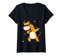 Femme Men Women Kids Cool Giraffe Dabbing Animals Wildlife Parties T-Shirt avec Col en V