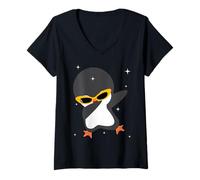 Femme Men Women Kids Cute Penguin Dabbing Animals Wildlife Parties T-Shirt avec Col en V