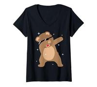 Femme Men Women Kids Funny Bear Dabbing Animals Wildlife Parties T-Shirt avec Col en V