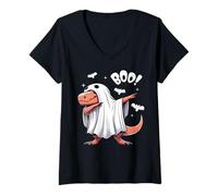 Femme Men Women Kids Funny Dabbing Dinosaur Spooky Halloween Boo T-Shirt avec Col en V