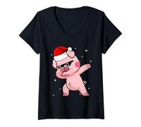 Femme Men Women Kids Funny Pig Dabbing Animals Wildlife Christmas T-Shirt avec Col en V