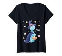 Femme Men Women Kids Trendy Groovy Retro Dinosaur Spooky Halloween T-Shirt avec Col en V
