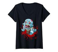 Femme Men Women Scary Horror Blood Halloween Zombie Fans Thriller T-Shirt avec Col en V