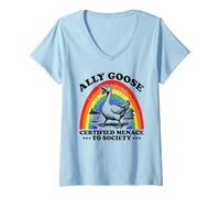 Femme Menace to Society LGBT Pride certifiée par Ally Goose T-Shirt avec Col en V