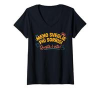 Femme Meno Sveglie Più Sorrisi - Questa è Vita Pensione Divertente T-Shirt avec Col en V