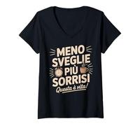 Femme MENO SVEGLIE PIÙ SORRISI Questa è Vita Pensione Divertente T-Shirt avec Col en V