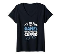 Femme Menottes Amusantes - Application de la Loi T-Shirt avec Col en V