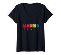 Femme Men's Women's Colorful Madrid Spain Novelty Graphic Design T-Shirt avec Col en V