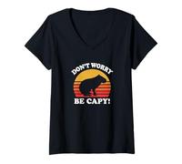 Femme Mens Womens Retro Vintage Sunset Don't Worry Be Capy Lover T-Shirt avec Col en V