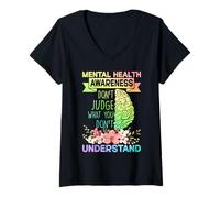 Femme Mental Health Awareness Dont Judge What You Don't Understand T-Shirt avec Col en V