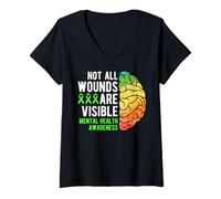 Femme Mental Health Awareness - Not All Wounds are Visible T-Shirt avec Col en V