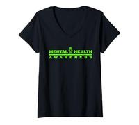 Femme Mental Health Awareness, Support, Awareness Ribbon T-Shirt avec Col en V