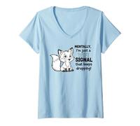 Femme Mentalement, Je ne suis qu'un Signal WiFi Qui Continue de Tomber T-Shirt avec Col en V