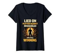 Femme Menti sur Plotted Against Mishandled and Still Winning Mindset T-Shirt avec Col en V