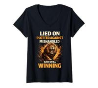 Femme Menti sur Plotted Against Mishandled and Still Winning Mindset T-Shirt avec Col en V