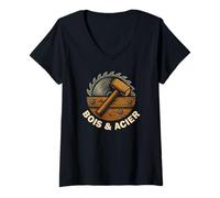 Femme Menuisier Charpentier - Bois & Acier Atelier Menuiserie T-Shirt avec Col en V