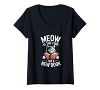 Femme Meow est Le Moment de Faire Un Nouveau Livre T-Shirt avec Col en V