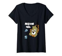 Femme Meow Finding Mouse, Cats & Mice Illustration Graphic Designs T-Shirt avec Col en V