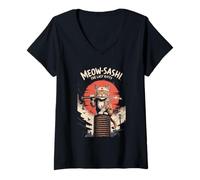 Femme Meow-Sashi The Last Kitty Samurai Cat Japon T-Shirt avec Col en V