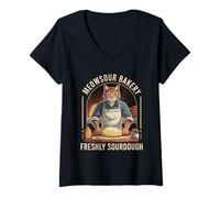 Femme Meow Sour Bakery Pâte à pétrir pour Chat au levain T-Shirt avec Col en V