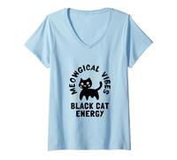 Femme Meowgical Vibes BlackCat Energy Witchy Bruja Chat Sorcière T-Shirt avec Col en V