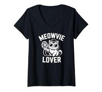 Femme Meowie Lover Cat Movie Reel Cinéma Kitty Fan Club T-Shirt avec Col en V