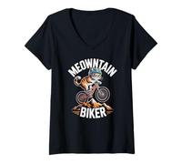 Femme Meowntain Biker Cat Lors d'une Aventure à vélo T-Shirt avec Col en V