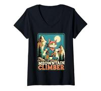 Femme Meowntain Grimpeur Jouet amusant pour chat Randonnée Camping en plein air T-Shirt avec Col en V
