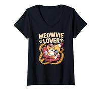 Femme Meowvie Lover Cat Movie Night Cinéma Bobine T-Shirt avec Col en V