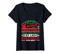 Femme Meowy Christmas from The Crazy Cat Lady Xmas Family T-Shirt avec Col en V