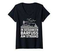 Femme Mer Baltique, côte de la mer du Nord en pensées pieds nus sur la plage T-Shirt avec Col en V