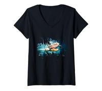 Femme Mèr Tortue Tortue de Hermann T-Shirt avec Col en V