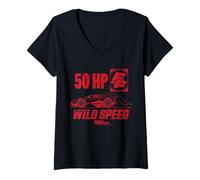 Femme Merch du Film Fast and Furious Wild Speed 50 HP T-Shirt avec Col en V